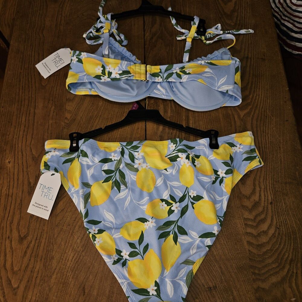 NWT Time and Tru Floral Lemon Top and Bottom Bikini Swim Set Plus 2X 20-22 - Picture 2 of 7